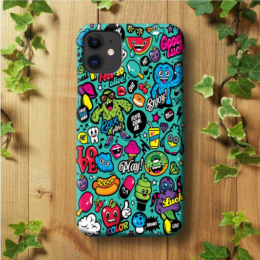 Doodle Art 007 iPhone 11 Case-Plastic / Full Wrap (3D Case)-Xtracase