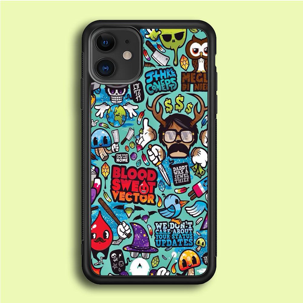 Doodle Art 013 iPhone 12 Mini Case-Rubber / Black (2D Case)-Xtracase