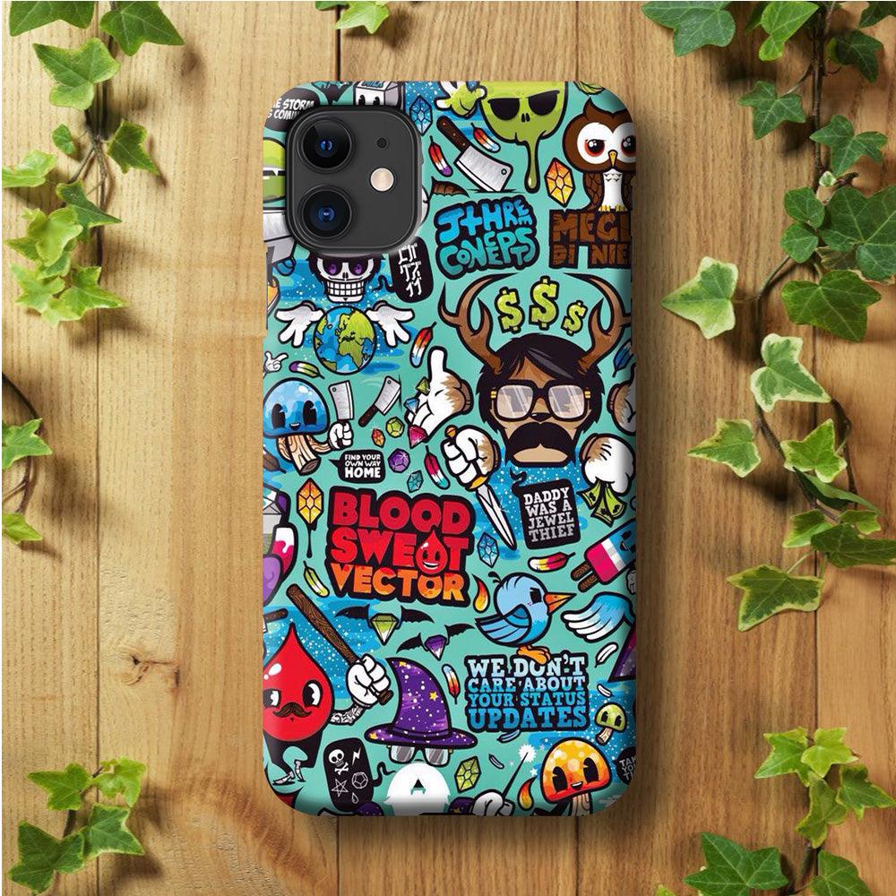 Doodle Art 013 iPhone 11 Case-Plastic / Full Wrap (3D Case)-Xtracase
