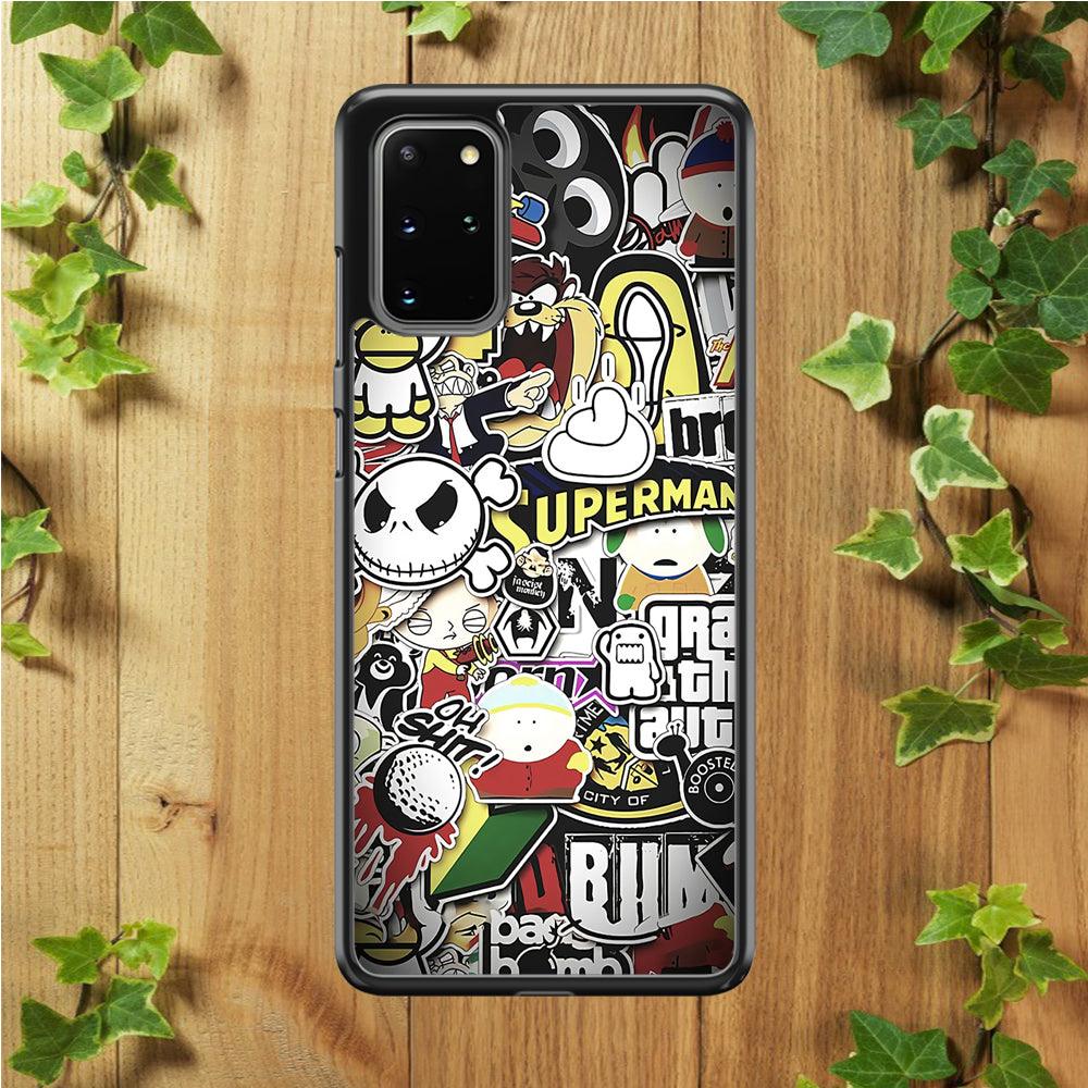 Doodle Art 014 Samsung Galaxy S20 Plus Case-Rubber / White (2D Case)-Xtracase