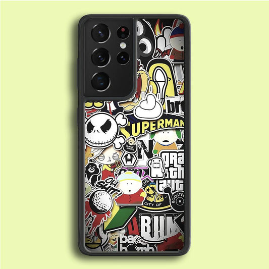 Doodle Art 014 Samsung Galaxy S21 Ultra Case-Rubber / White (2D Case)-Xtracase