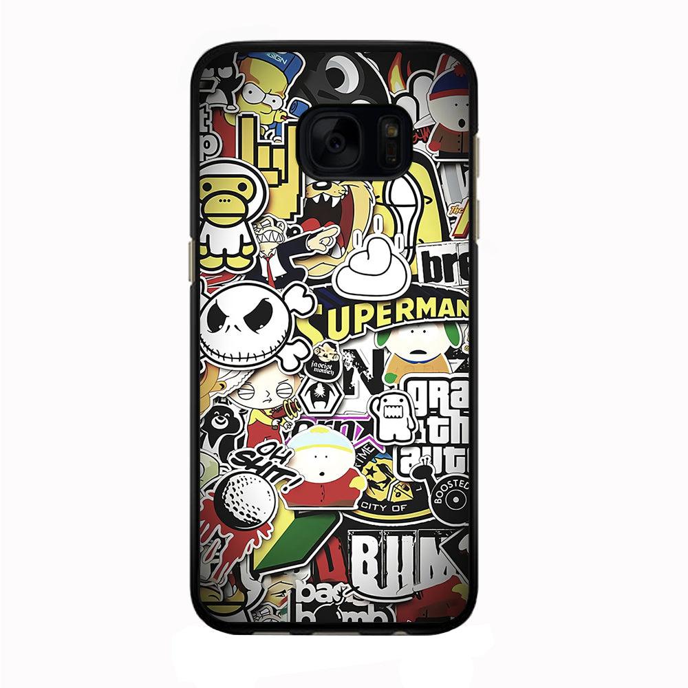 Doodle Art 014 Samsung Galaxy S7 Edge Case-Rubber / Black (2D Case)-Xtracase