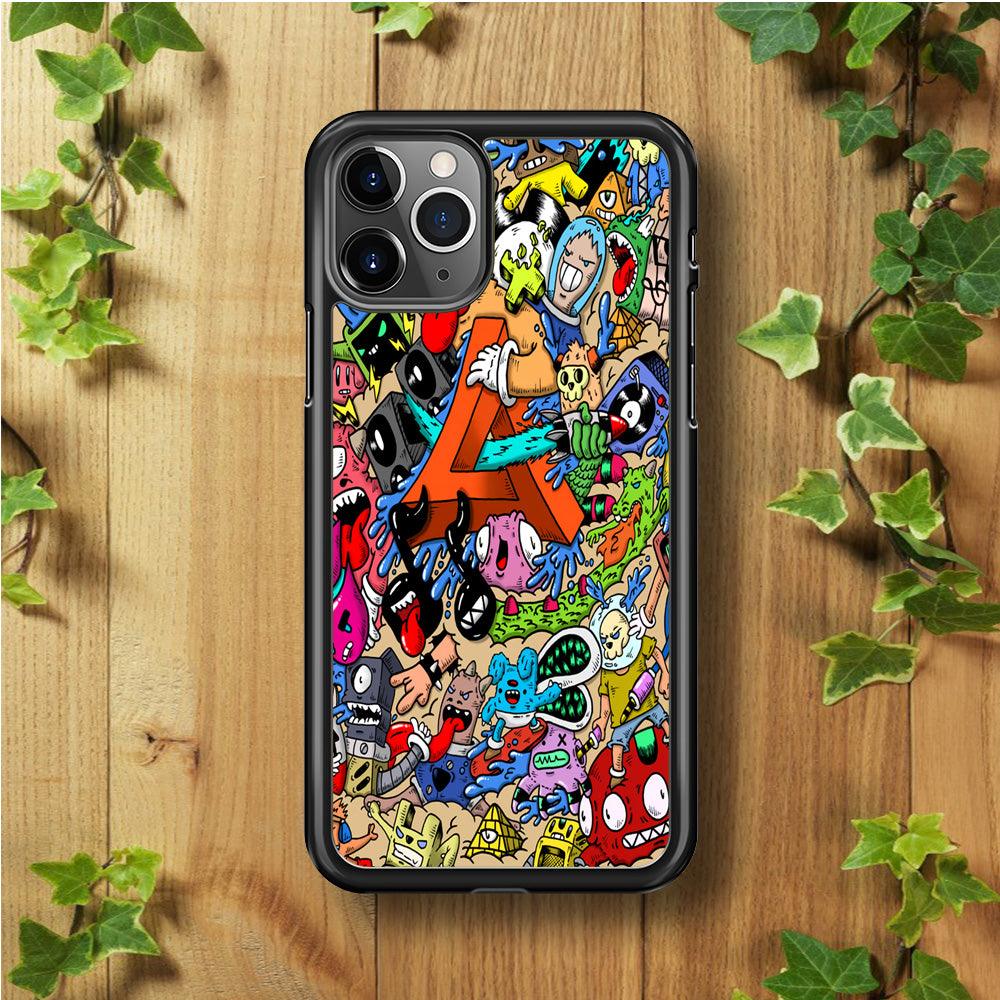 Doodle Art Unique Monsters iPhone 11 Pro Max Case-Rubber / Black (2D Case)-Xtracase