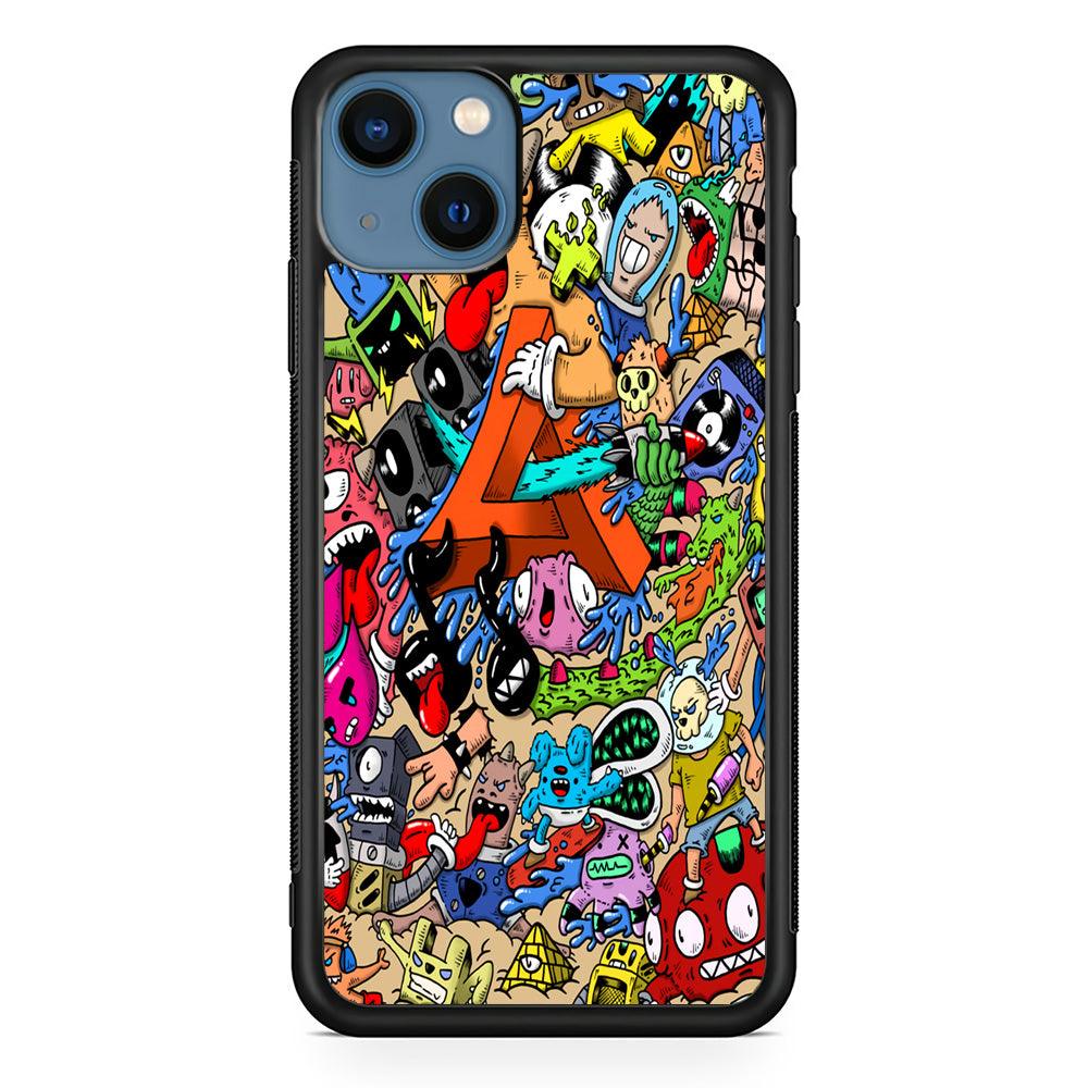 Doodle Art Unique Monsters iPhone 13 Mini Case-Rubber / Black (2D Case)-Xtracase