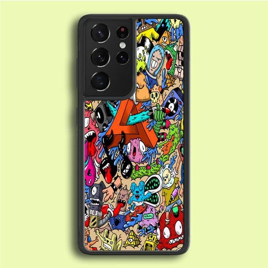 Doodle Art Unique Monsters Samsung Galaxy S21 Ultra Case-Rubber / Black (2D Case)-Xtracase