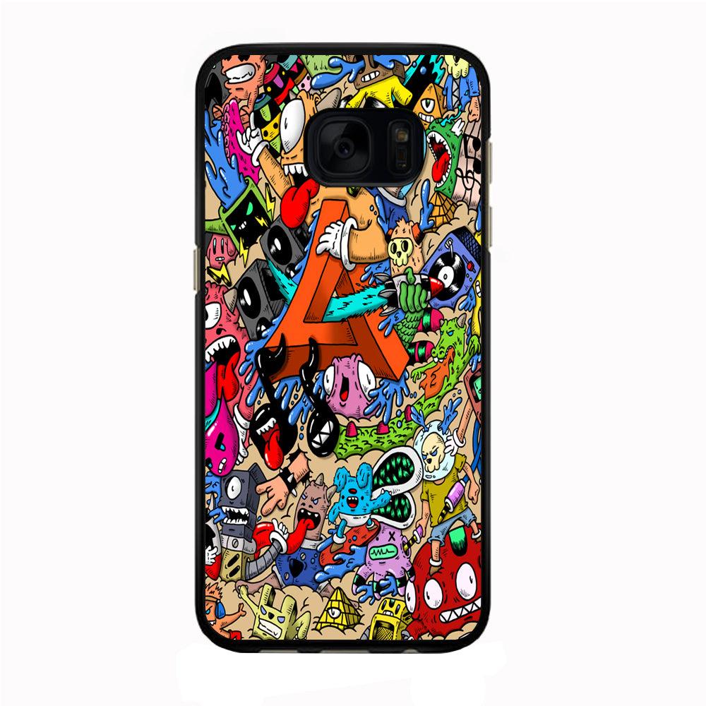 Doodle Art Unique Monsters Samsung Galaxy S7 Edge Case-Rubber / Black (2D Case)-Xtracase