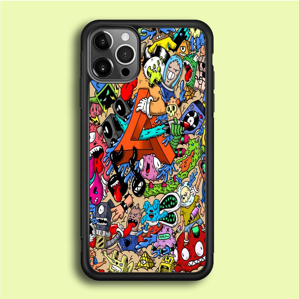 Doodle Art Unique Monsters iPhone 12 Pro Max Case-Rubber / Black (2D Case)-Xtracase