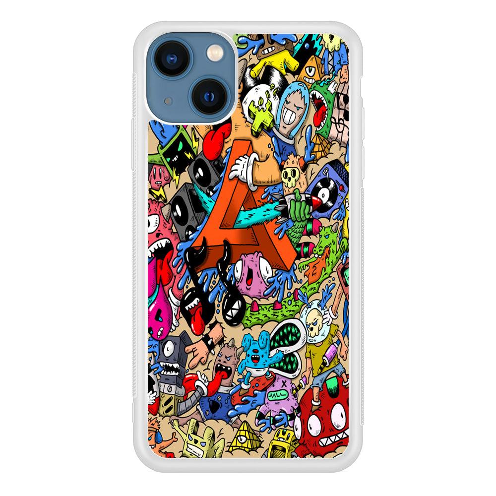 Doodle Art Unique Monsters iPhone 13 Mini Case-Rubber / White (2D Case)-Xtracase