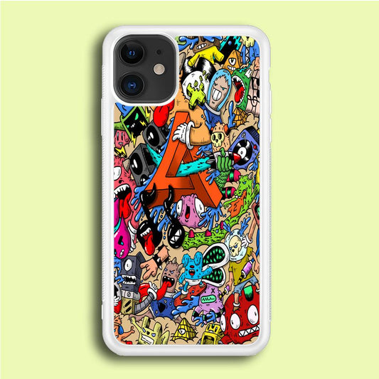 Doodle Art Unique Monsters iPhone 12 Mini Case-Rubber / White (2D Case)-Xtracase