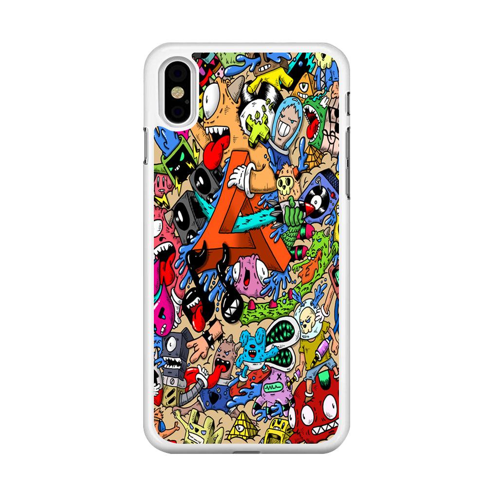 Doodle Art Unique Monsters iPhone Xs Case-Rubber / White (2D Case)-Xtracase