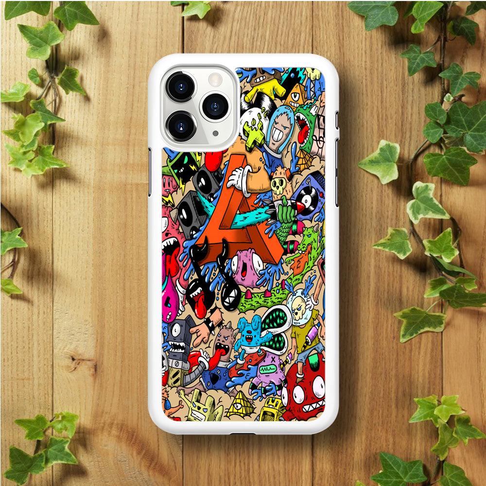 Doodle Art Unique Monsters iPhone 11 Pro Max Case-Rubber / White (2D Case)-Xtracase