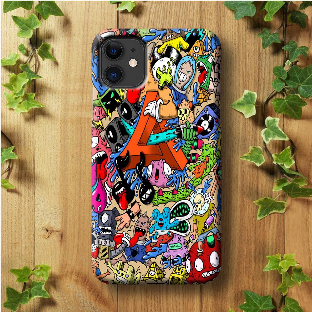 Doodle Art Unique Monsters iPhone 11 Case-Plastic / Full Wrap (3D Case)-Xtracase
