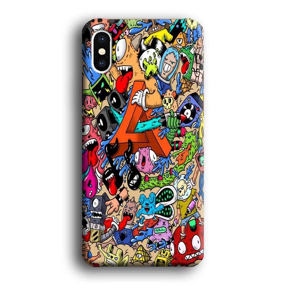 Doodle Cute Monsters iPhone Xs Case-Plastic / Full Wrap (3D Case)-Xtracase