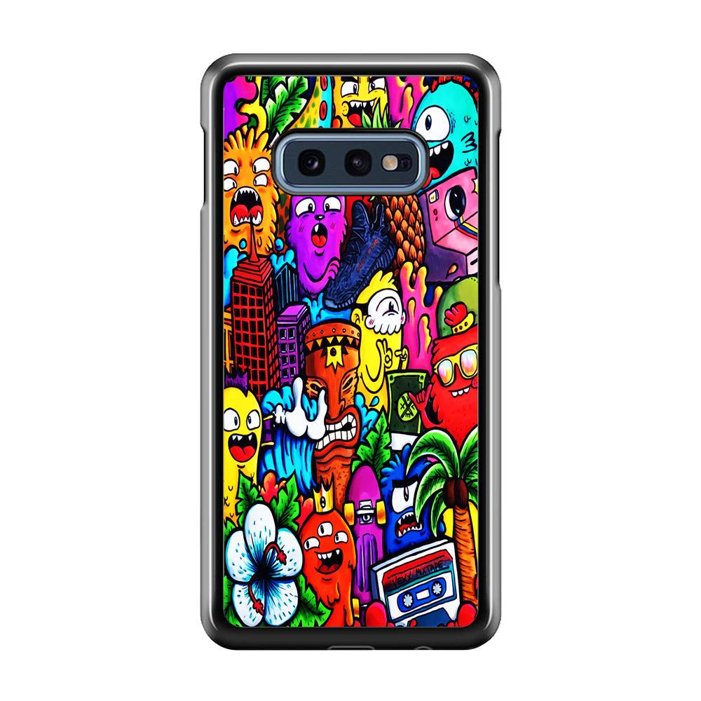 Doodle Cute Monsters Samsung Galaxy S10E Case-Rubber / Black (2D Case)-Xtracase