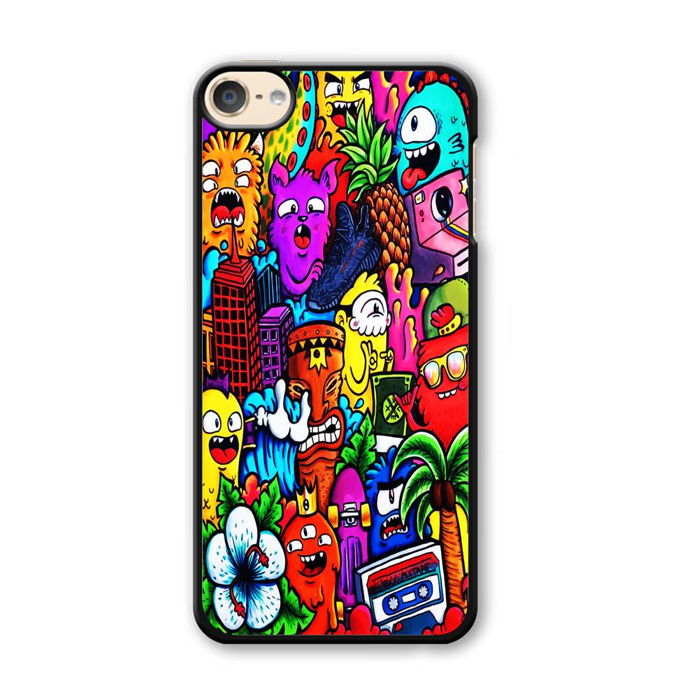 Doodle Cute Monsters iPod Touch 6 Case-Plastic / Black (2D Case)-Xtracase