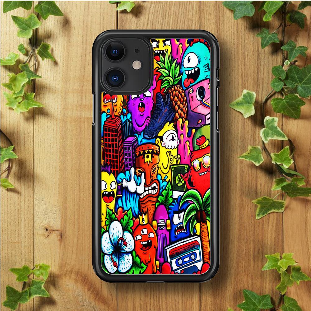 Doodle Cute Monsters iPhone 11 Case-Rubber / Black (2D Case)-Xtracase