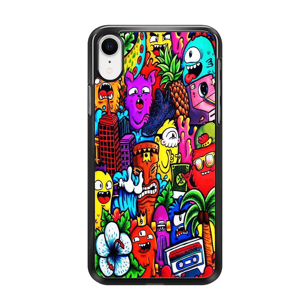 Doodle Cute Monsters iPhone XR Case-Rubber / Black (2D Case)-Xtracase