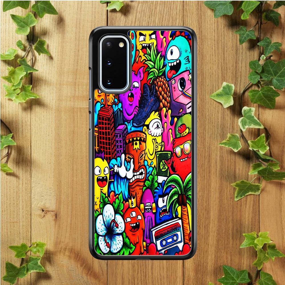 Doodle Cute Monsters Samsung Galaxy S20 Case-Rubber / White (2D Case)-Xtracase