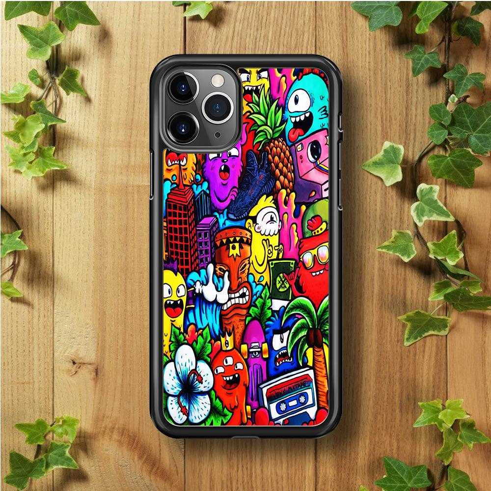 Doodle Cute Monsters iPhone 11 Pro Case-Rubber / Black (2D Case)-Xtracase