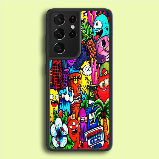 Doodle Cute Monsters Samsung Galaxy S21 Ultra Case-Rubber / White (2D Case)-Xtracase