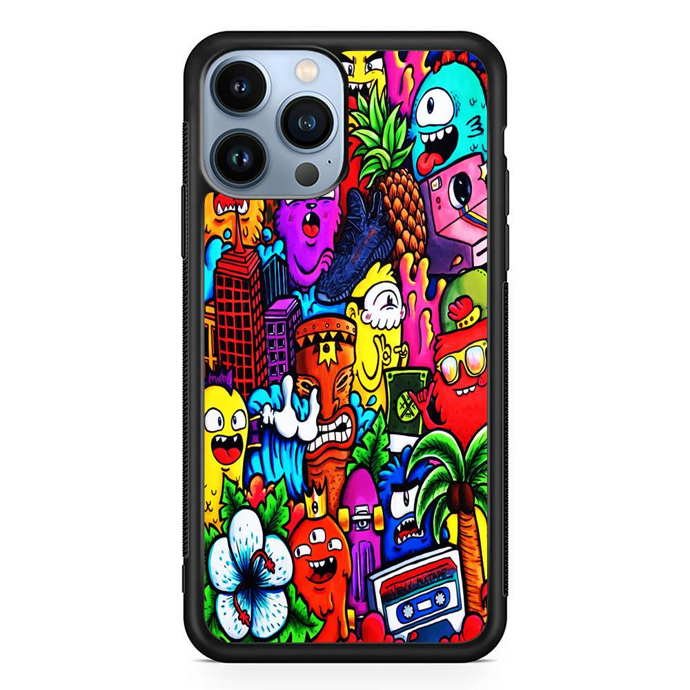 Doodle Cute Monsters iPhone 13 Pro Max Case-Rubber / Black (2D Case)-Xtracase
