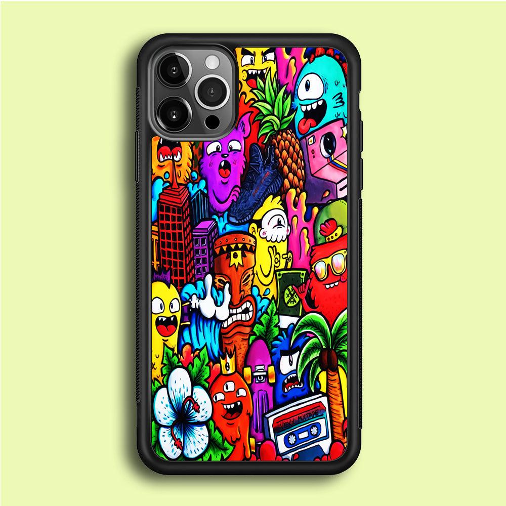 Doodle Cute Monsters iPhone 12 Pro Case-Rubber / Black (2D Case)-Xtracase