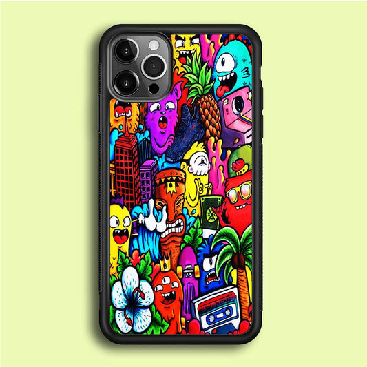 Doodle Cute Monsters iPhone 12 Pro Case-Rubber / Black (2D Case)-Xtracase