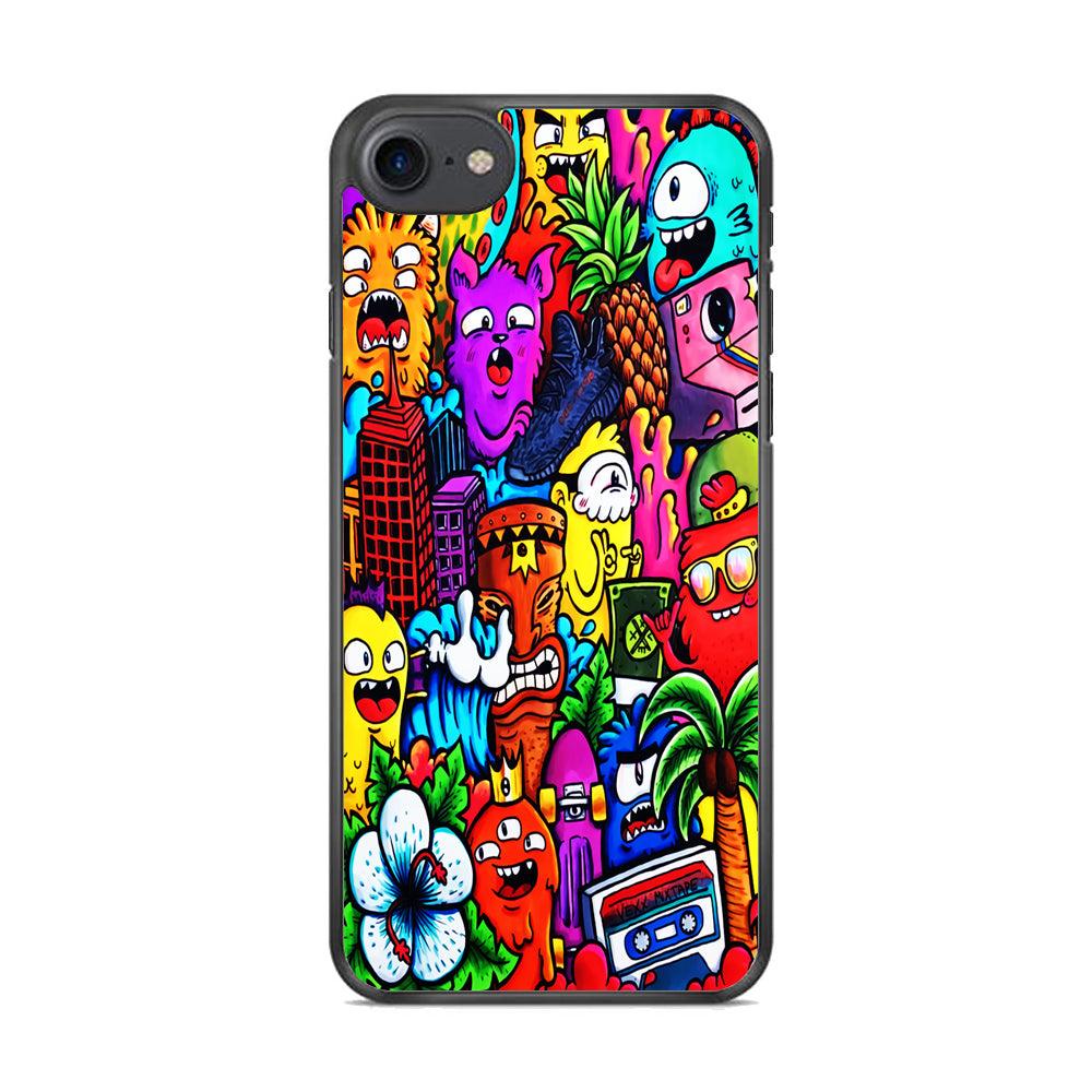 Doodle Cute Monsters iPhone 8 Case-Rubber / Black (2D Case)-Xtracase