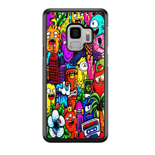 Doodle Cute Monsters Samsung Galaxy S9 Case-Rubber / Black (2D Case)-Xtracase