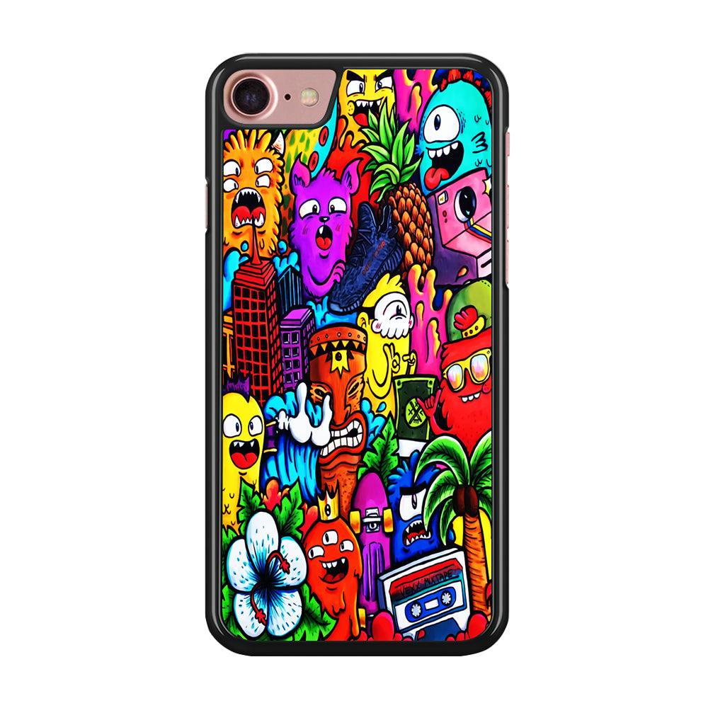 Doodle Cute Monsters iPhone SE 2020 Case-Rubber / Black (2D Case)-Xtracase