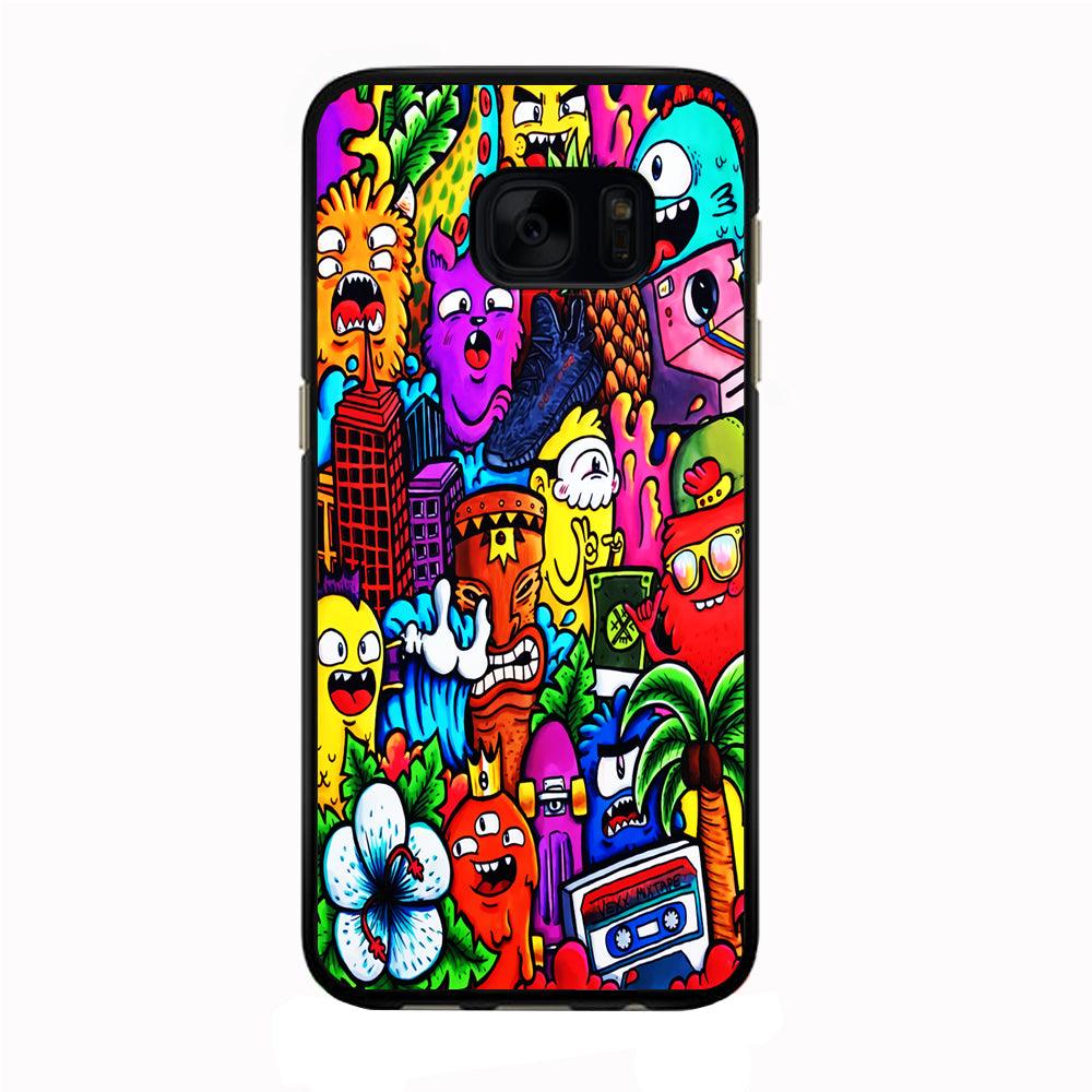 Doodle Cute Monsters Samsung Galaxy S7 Edge Case-Rubber / Black (2D Case)-Xtracase