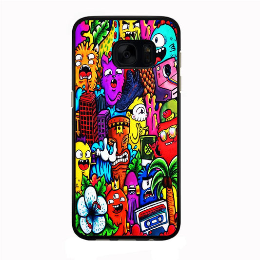 Doodle Cute Monsters Samsung Galaxy S7 Edge Case-Rubber / Black (2D Case)-Xtracase
