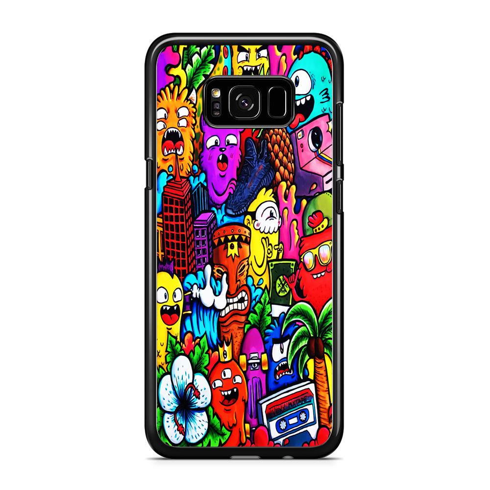 Doodle Cute Monsters Samsung Galaxy S8 Case-Rubber / Black (2D Case)-Xtracase