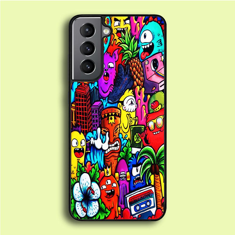 Doodle Cute Monsters Samsung Galaxy S21 Plus Case-Rubber / Black (2D Case)-Xtracase