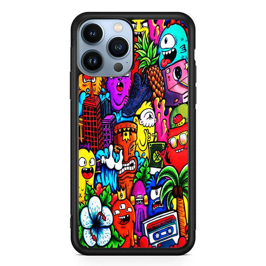 Doodle Cute Monsters iPhone 13 Pro Case-Rubber / Black (2D Case)-Xtracase