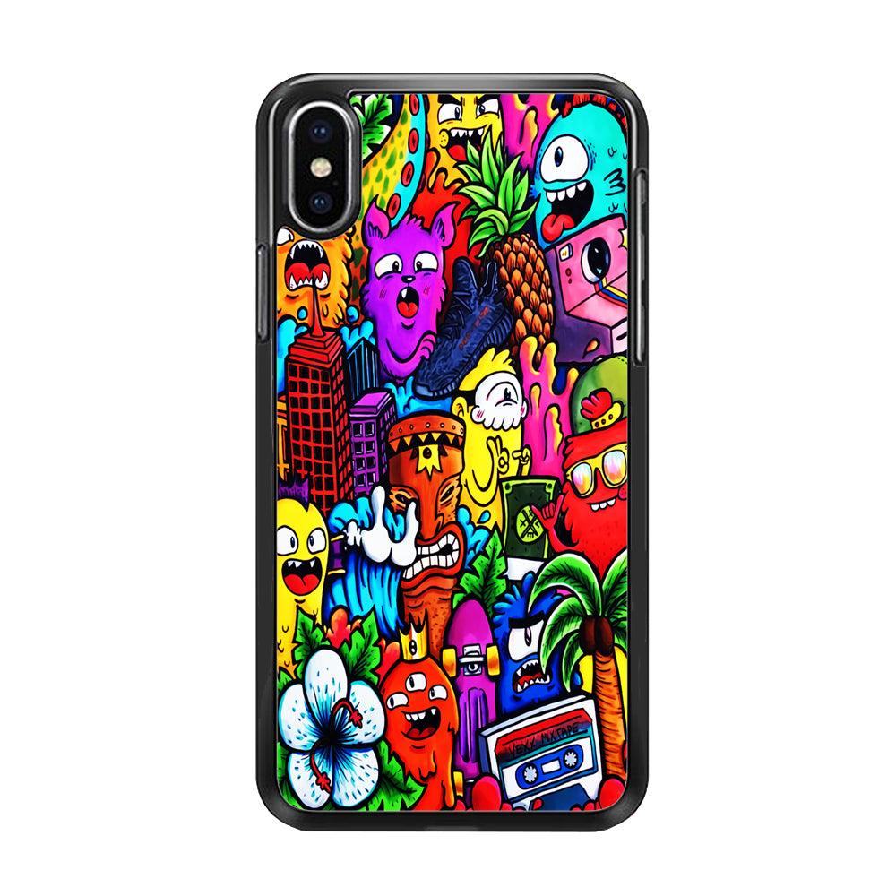 Doodle Cute Monsters iPhone X Case-Rubber / Black (2D Case)-Xtracase