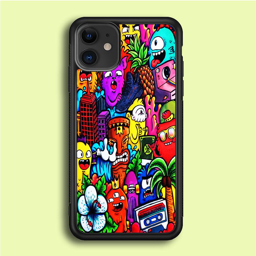 Doodle Cute Monsters iPhone 12 Case-Rubber / Black (2D Case)-Xtracase