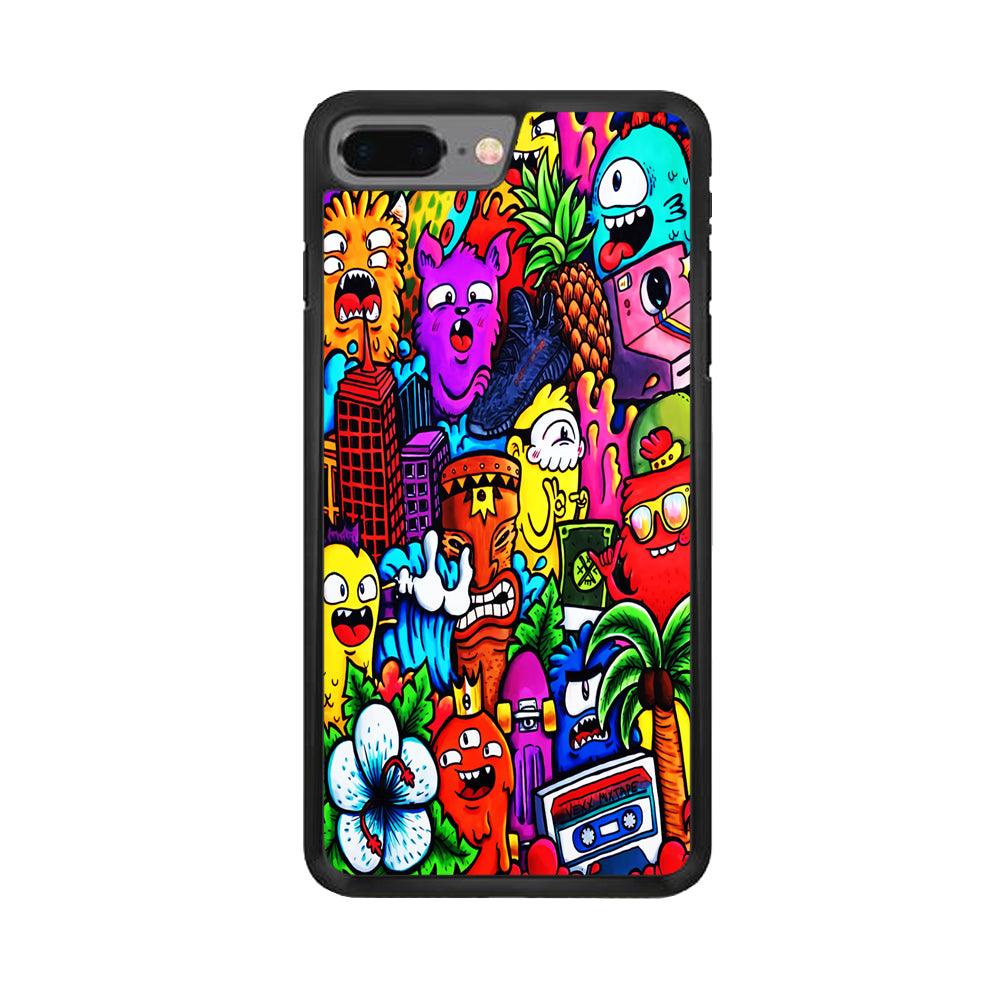 Doodle Cute Monsters iPhone 8 Plus Case-Rubber / Black (2D Case)-Xtracase