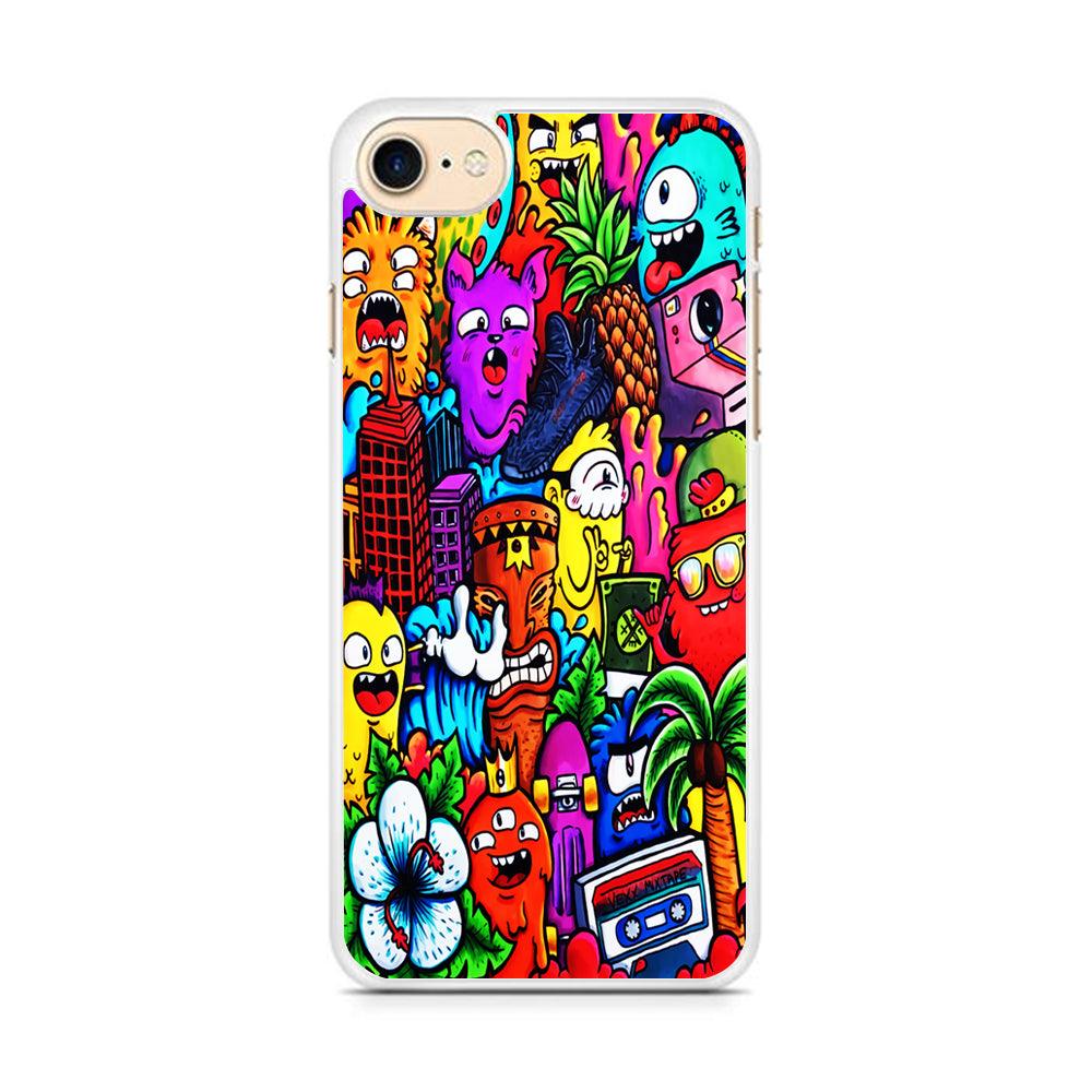 Doodle Cute Monsters iPhone 7 Case-Rubber / White (2D Case)-Xtracase