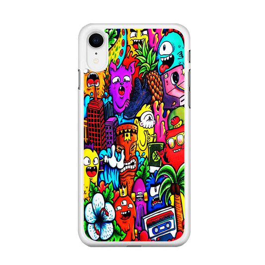 Doodle Cute Monsters iPhone XR Case-Rubber / White (2D Case)-Xtracase
