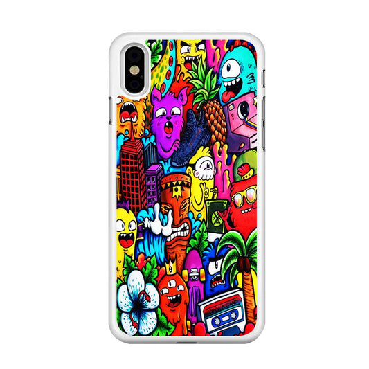 Doodle Cute Monsters iPhone Xs Case-Rubber / White (2D Case)-Xtracase