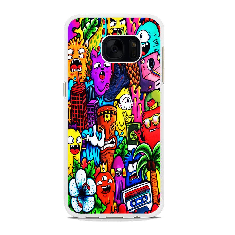 Doodle Cute Monsters Samsung Galaxy S7 Edge Case-Rubber / White (2D Case)-Xtracase