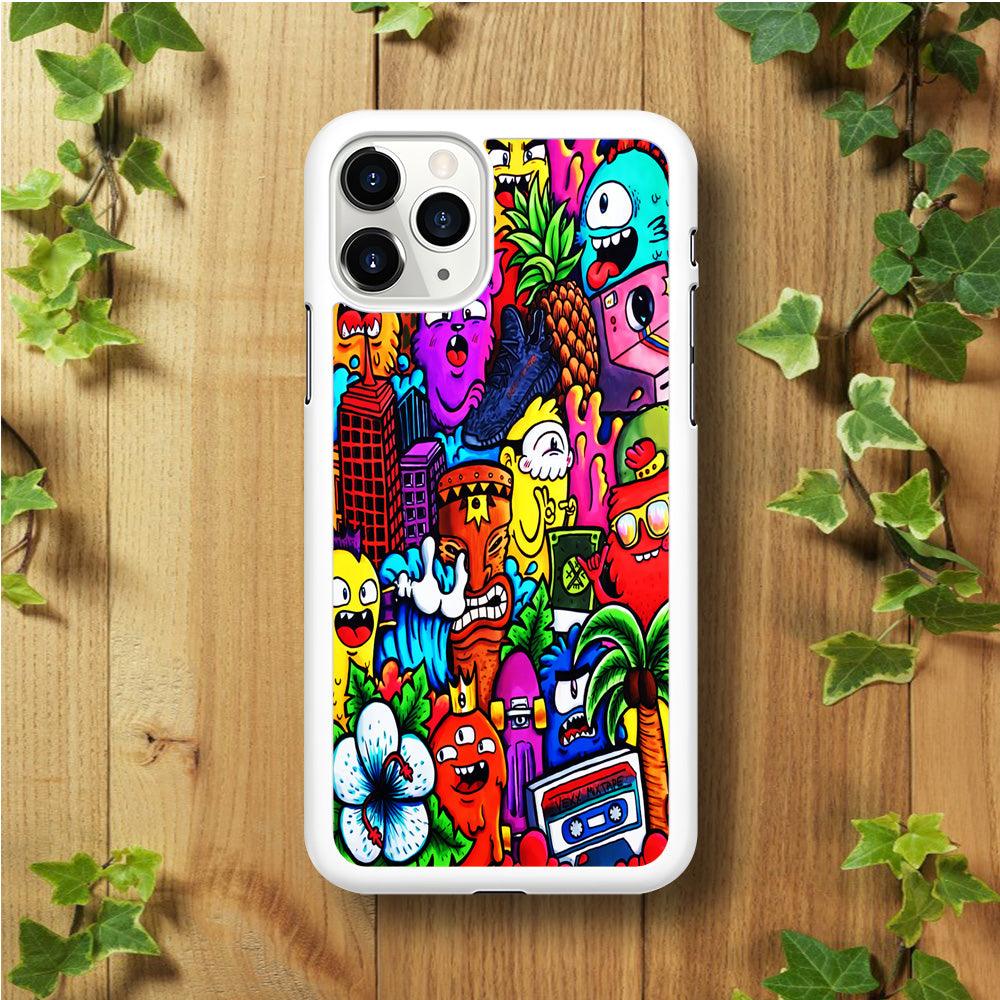 Doodle Cute Monsters iPhone 11 Pro Case-Rubber / White (2D Case)-Xtracase