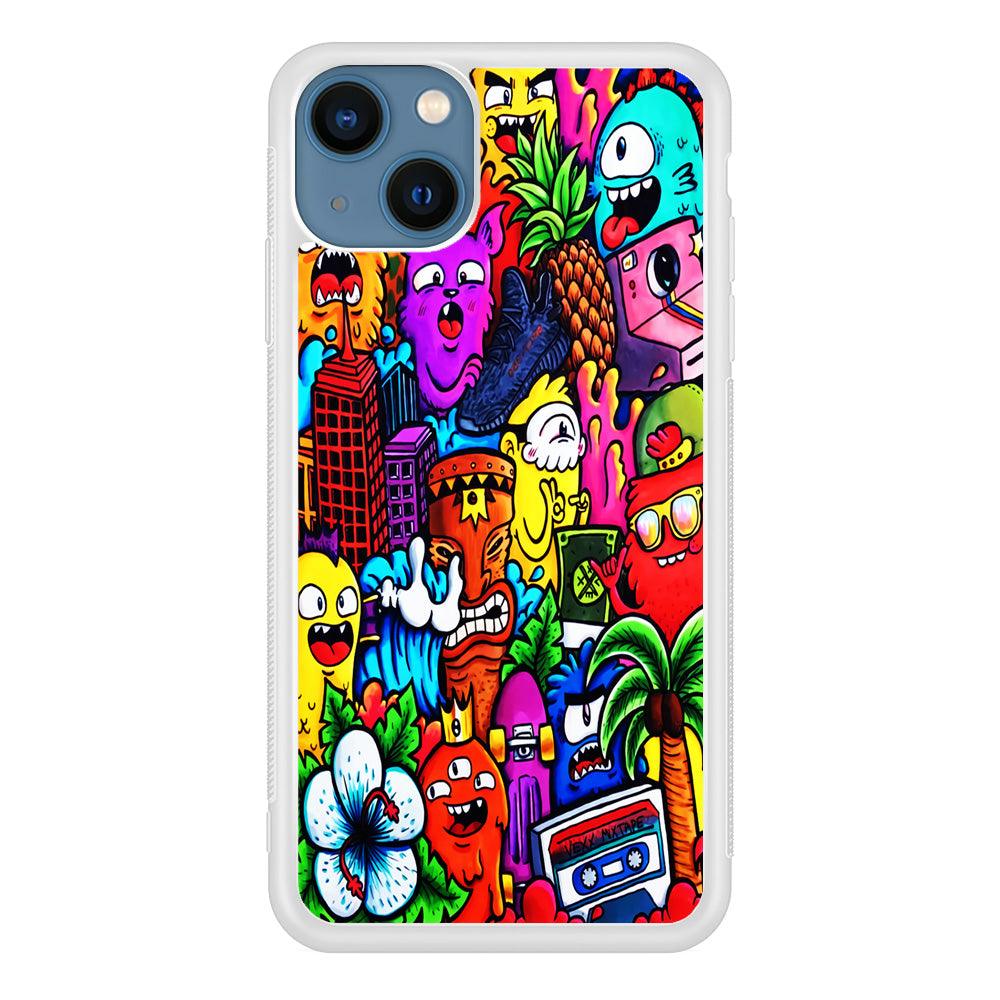 Doodle Cute Monsters iPhone 13 Mini Case-Rubber / White (2D Case)-Xtracase