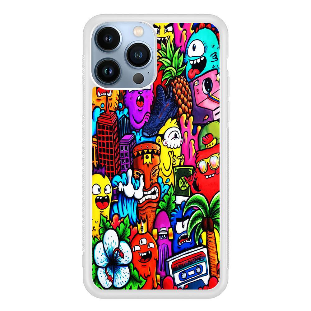 Doodle Cute Monsters iPhone 13 Pro Max Case-Rubber / White (2D Case)-Xtracase