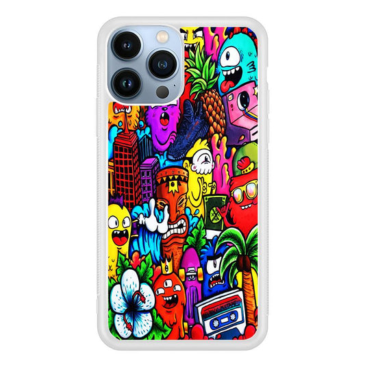 Doodle Cute Monsters iPhone 13 Pro Max Case-Rubber / White (2D Case)-Xtracase