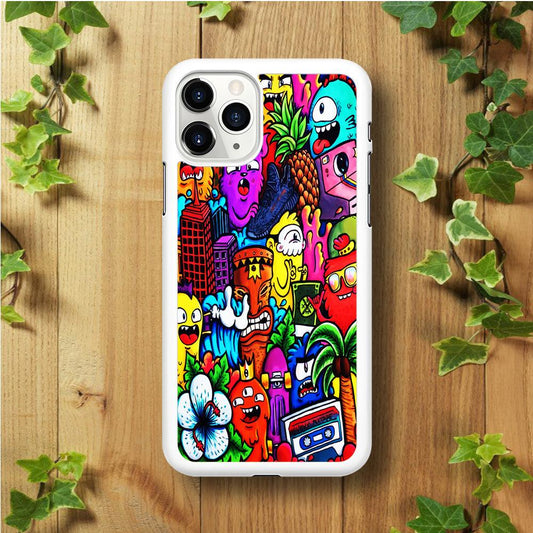 Doodle Cute Monsters iPhone 11 Pro Max Case-Rubber / White (2D Case)-Xtracase