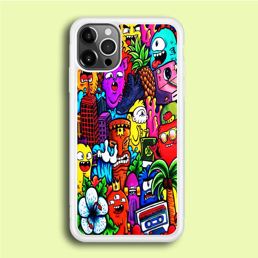 Doodle Cute Monsters iPhone 12 Pro Case-Rubber / White (2D Case)-Xtracase