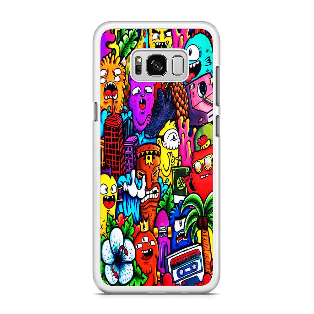 Doodle Cute Monsters Samsung Galaxy S8 Case-Rubber / White (2D Case)-Xtracase
