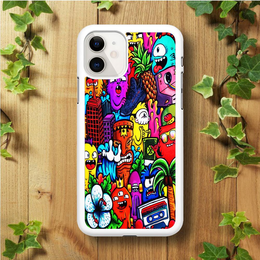 Doodle Cute Monsters iPhone 11 Case-Rubber / White (2D Case)-Xtracase